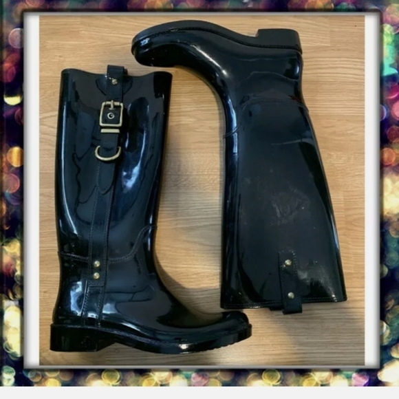 COACH KNEE HIGH RAIN BOOTS SIZE 8 - Picture 2 of 6